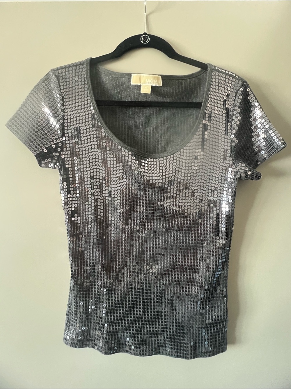MICHAEL Michael Kors Silver Sequin Short-Sleeve Scoop Neck Top